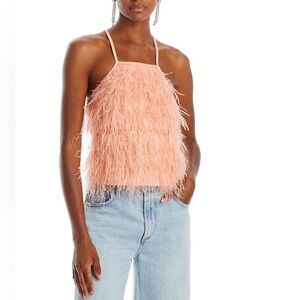 Lucy Paris Elegant Feathered Tank Top in Blush Pink